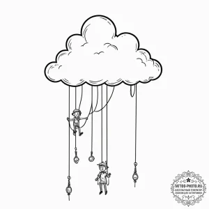 Tattoo design, a marionette, its strings are... - эскиз тату (№1751493195_0, 02.07.2025 21:53) — tattoo-photo.ru