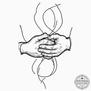 Tattoo design, handpoke style, two hands maki... - эскиз тату (№1751493356_0, 02.07.2025 21:55) — tattoo-photo.ru
