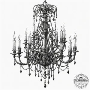 Tattoo design, a chandelier made of human bon... - эскиз тату (№1751494327_0, 02.07.2025 22:12) — tattoo-photo.ru