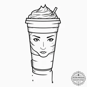 Tattoo design, handpoke style, a paper cup wi... - эскиз тату (№1751494491_0, 02.07.2025 22:14) — tattoo-photo.ru
