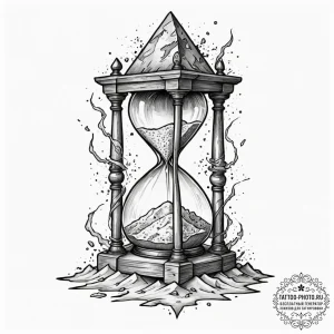 Tattoo design, a shattered hourglass, the san... - эскиз тату (№1751494573_0, 02.07.2025 22:16) — tattoo-photo.ru
