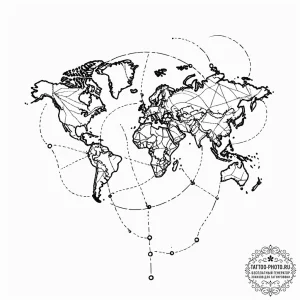 Tattoo design, a map of the world, but depict... - эскиз тату (№1751495309_0, 02.07.2025 22:28) — tattoo-photo.ru