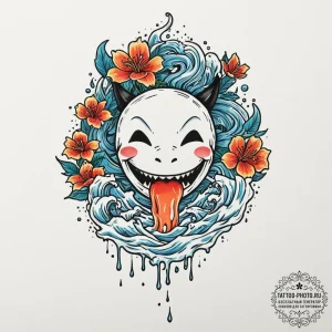 Tattoo design, a melting smiley face, drippin... - эскиз тату (№1751495484_0, 02.07.2025 22:31) — tattoo-photo.ru