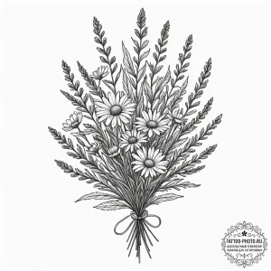 Tattoo design, a small bouquet of wildflowers... - эскиз тату (№1751495564_0, 02.07.2025 22:32) — tattoo-photo.ru