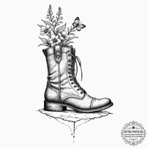 Tattoo design, a single boot, muddy and worn,... - эскиз тату (№1751496797_0, 02.07.2025 22:53) — tattoo-photo.ru