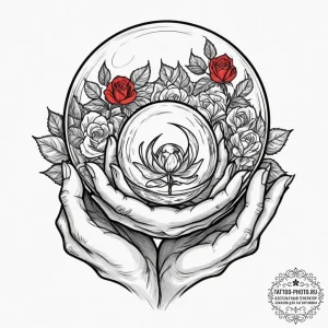 Tattoo design, two hands cupping a crystal ba... - эскиз тату (№1751497294_0, 02.07.2025 23:01) — tattoo-photo.ru