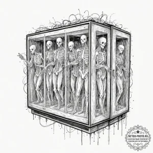 Tattoo design, "ghosts in the machine", depic... - эскиз тату (№1751497376_0, 02.07.2025 23:02) — tattoo-photo.ru