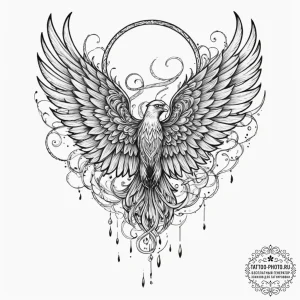 Tattoo design, a bird, but its wings are heav... - эскиз тату (№1751497698_0, 02.07.2025 23:08) — tattoo-photo.ru