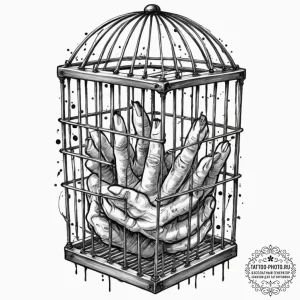 Tattoo design, a cage, its bars are made of p... - эскиз тату (№1751497864_0, 02.07.2025 23:11) — tattoo-photo.ru