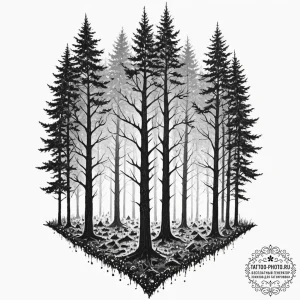 Tattoo design, a forest of trees, but their b... - эскиз тату (№1751499182_0, 02.07.2025 23:33) — tattoo-photo.ru