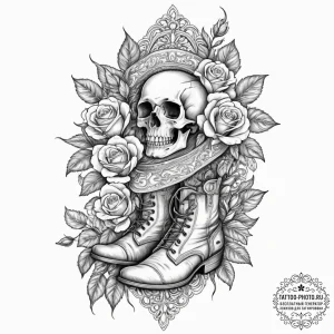 Tattoo design, a single boot, muddy and worn,... - эскиз тату (№1751500080_0, 02.07.2025 23:48) — tattoo-photo.ru
