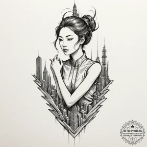 Tattoo design, a rokurokubi (woman whose neck... - эскиз тату (№1751500728_0, 02.07.2025 23:58) — tattoo-photo.ru