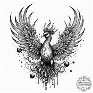 Tattoo design, a phoenix rising, but it is ma... - эскиз тату (№1751542681_0, 03.07.2025 11:38) — tattoo-photo.ru