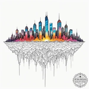 Tattoo design, a city skyline upside down, it... - эскиз тату (№1751551054_0, 03.07.2025 13:57) — tattoo-photo.ru