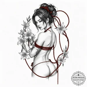 Tattoo sleeve design, shibari inspired, a bea... - эскиз тату (№1751551141_0, 03.07.2025 13:59) — tattoo-photo.ru