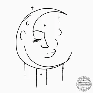 Tattoo design, handpoke style, a moon with a... - эскиз тату (№1751552156_0, 03.07.2025 14:15) — tattoo-photo.ru