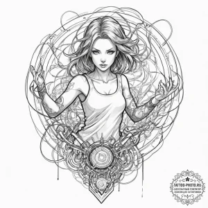 Tattoo sleeve design, data heist theme, a net... - эскиз тату (№1751552834_0, 03.07.2025 14:27) — tattoo-photo.ru