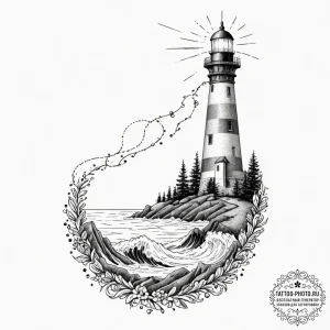 Tattoo design, a lighthouse, its beam is not... - эскиз тату (№1751553422_0, 03.07.2025 14:37) — tattoo-photo.ru