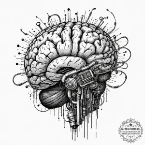 Tattoo design, a human brain, depicted as a c... - эскиз тату (№1751553507_0, 03.07.2025 14:38) — tattoo-photo.ru