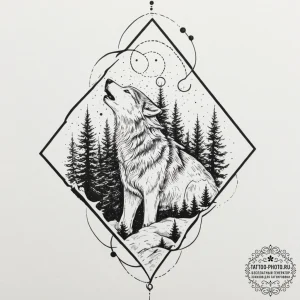 Tattoo design, a wolf howling, but its howl i... - эскиз тату (№1751554689_0, 03.07.2025 14:58) — tattoo-photo.ru