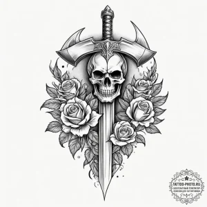 Tattoo design, a viking axe, its blade reflec... - эскиз тату (№1751554772_0, 03.07.2025 14:59) — tattoo-photo.ru