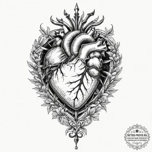 Tattoo design, an anatomical heart, pierced b... - эскиз тату (№1751555160_0, 03.07.2025 15:06) — tattoo-photo.ru