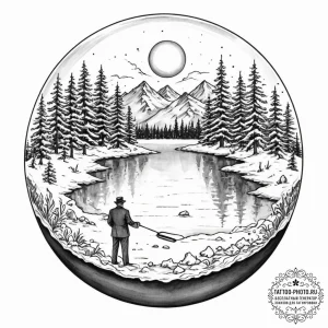 Tattoo design, a pristine natural landscape (... - эскиз тату (№1751555643_0, 03.07.2025 15:14) — tattoo-photo.ru