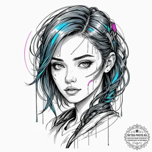 Tattoo design, portrait of a girl, her face i... - эскиз тату (№1751556312_0, 03.07.2025 15:25) — tattoo-photo.ru