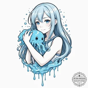 Tattoo sleeve design, slime companion, a cute... - эскиз тату (№1751557406_0, 03.07.2025 15:43) — tattoo-photo.ru