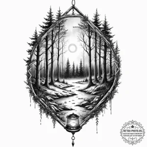 Tattoo sketch of rune-encrypted lantern hangi... - эскиз тату (№1751557742_0, 03.07.2025 15:49) — tattoo-photo.ru