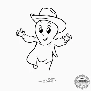 Tattoo design, a cartoon ghost wearing a cowb... - эскиз тату (№1751557826_0, 03.07.2025 15:50) — tattoo-photo.ru