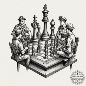 Tattoo design, a group of soldiers, depicted... - эскиз тату (№1751558079_0, 03.07.2025 15:54) — tattoo-photo.ru