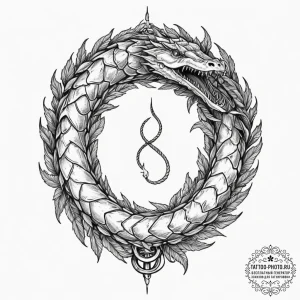 Tattoo design, an ouroboros serpent, but it's... - эскиз тату (№1751559515_0, 03.07.2025 16:18) — tattoo-photo.ru