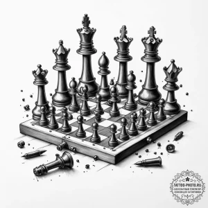 Tattoo design, a chess game played with bulle... - эскиз тату (№1751560131_0, 03.07.2025 16:28) — tattoo-photo.ru