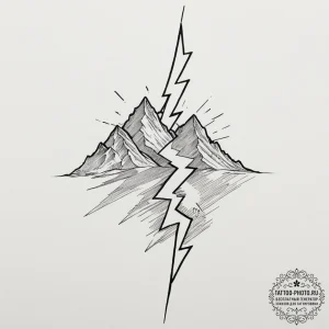 Tattoo design, a lightning bolt striking a mo... - эскиз тату (№1751560540_0, 03.07.2025 16:35) — tattoo-photo.ru