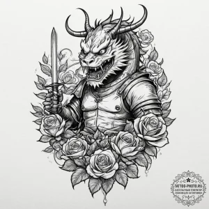 Tattoo design, a samurai warrior fighting not... - эскиз тату (№1751560704_0, 03.07.2025 16:38) — tattoo-photo.ru