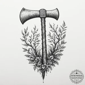 Tattoo sketch of viking axe with tree roots i... - эскиз тату (№1751560785_0, 03.07.2025 16:39) — tattoo-photo.ru