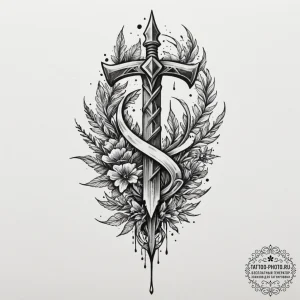 Tattoo sketch — rusted blade embedded in fros... - эскиз тату (№1751560947_0, 03.07.2025 16:42) — tattoo-photo.ru