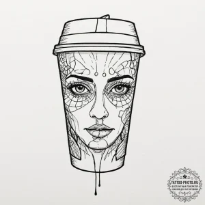 Tattoo design, handpoke style, a paper cup wi... - эскиз тату (№1751561459_0, 03.07.2025 16:50) — tattoo-photo.ru