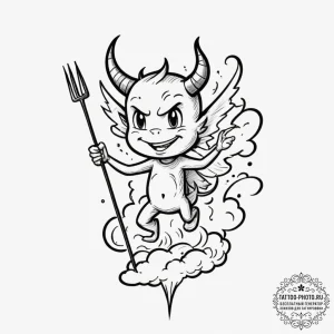 Tattoo design, a little devil poking a cloud... - эскиз тату (№1751561544_0, 03.07.2025 16:52) — tattoo-photo.ru