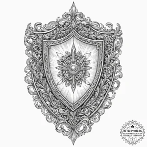 Tattoo design, a shield, its surface a screen... - эскиз тату (№1751561975_0, 03.07.2025 16:59) — tattoo-photo.ru