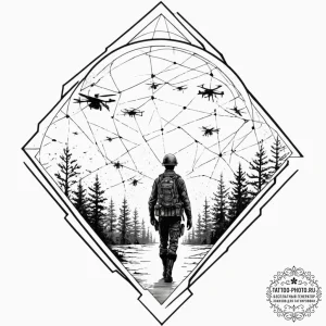Tattoo design, soldier's silhouette looking u... - эскиз тату (№1751562653_0, 03.07.2025 17:10) — tattoo-photo.ru