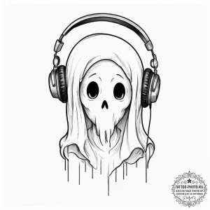 Tattoo design, handpoke style, a ghost wearin... - эскиз тату (№1751563516_0, 03.07.2025 17:25) — tattoo-photo.ru