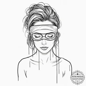 Tattoo design, a person wearing a blindfold m... - эскиз тату (№1751563775_0, 03.07.2025 17:29) — tattoo-photo.ru
