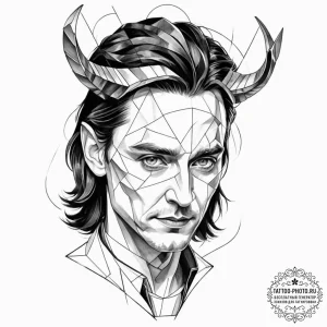 Tattoo design, a geometric portrait of loki,... - эскиз тату (№1751563860_0, 03.07.2025 17:31) — tattoo-photo.ru