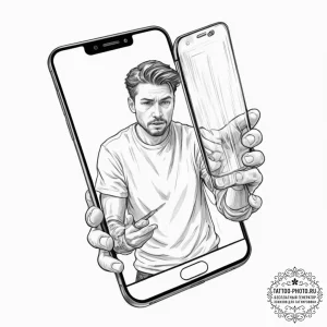 Tattoo design, a person trapped inside a smar... - эскиз тату (№1751564240_0, 03.07.2025 17:37) — tattoo-photo.ru