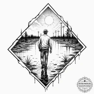 Tattoo design, a person's reflection in a pud... - эскиз тату (№1751564413_0, 03.07.2025 17:40) — tattoo-photo.ru