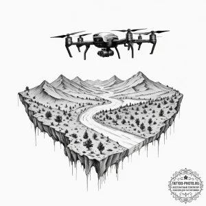 Tattoo design, an fpv drone's camera view, th... - эскиз тату (№1751564584_0, 03.07.2025 17:43) — tattoo-photo.ru