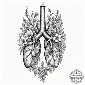 Tattoo design, a human lung, one side is heal... - эскиз тату (№1751566302_0, 03.07.2025 18:11) — tattoo-photo.ru