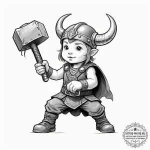 Tattoo design, a viking child playing with a... - эскиз тату (№1751566389_0, 03.07.2025 18:13) — tattoo-photo.ru
